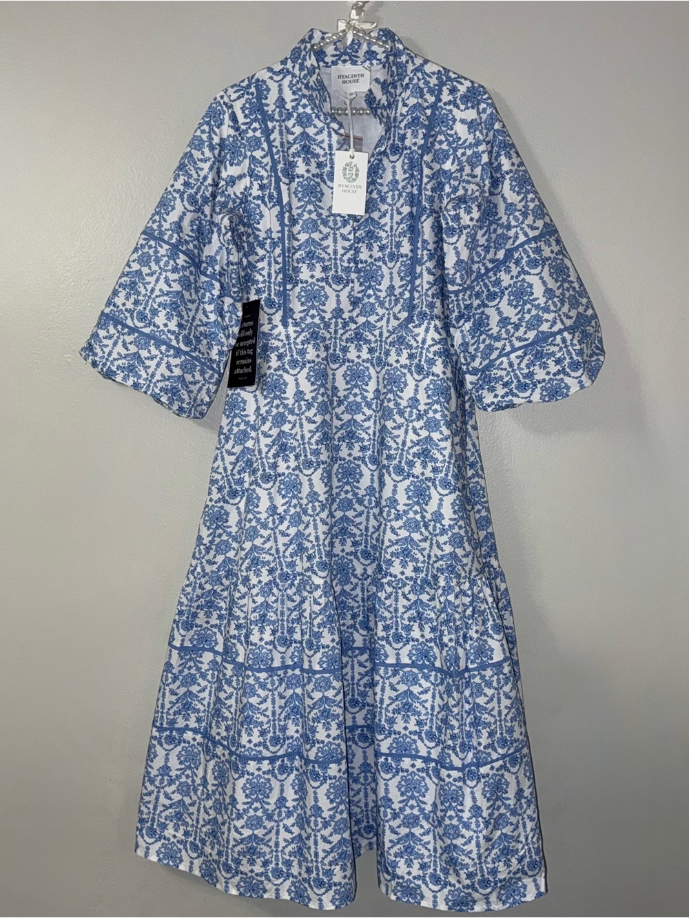 HYACINTH HOUSE BLUE AND WHITE MIDI HILLSBOROUGH DRESS - Picture 2 of 11